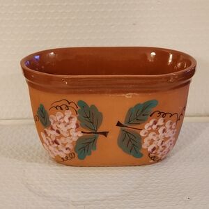 Hand-Painted Terracotta Bowl/Planter With Grape And Grape Leaf Motif